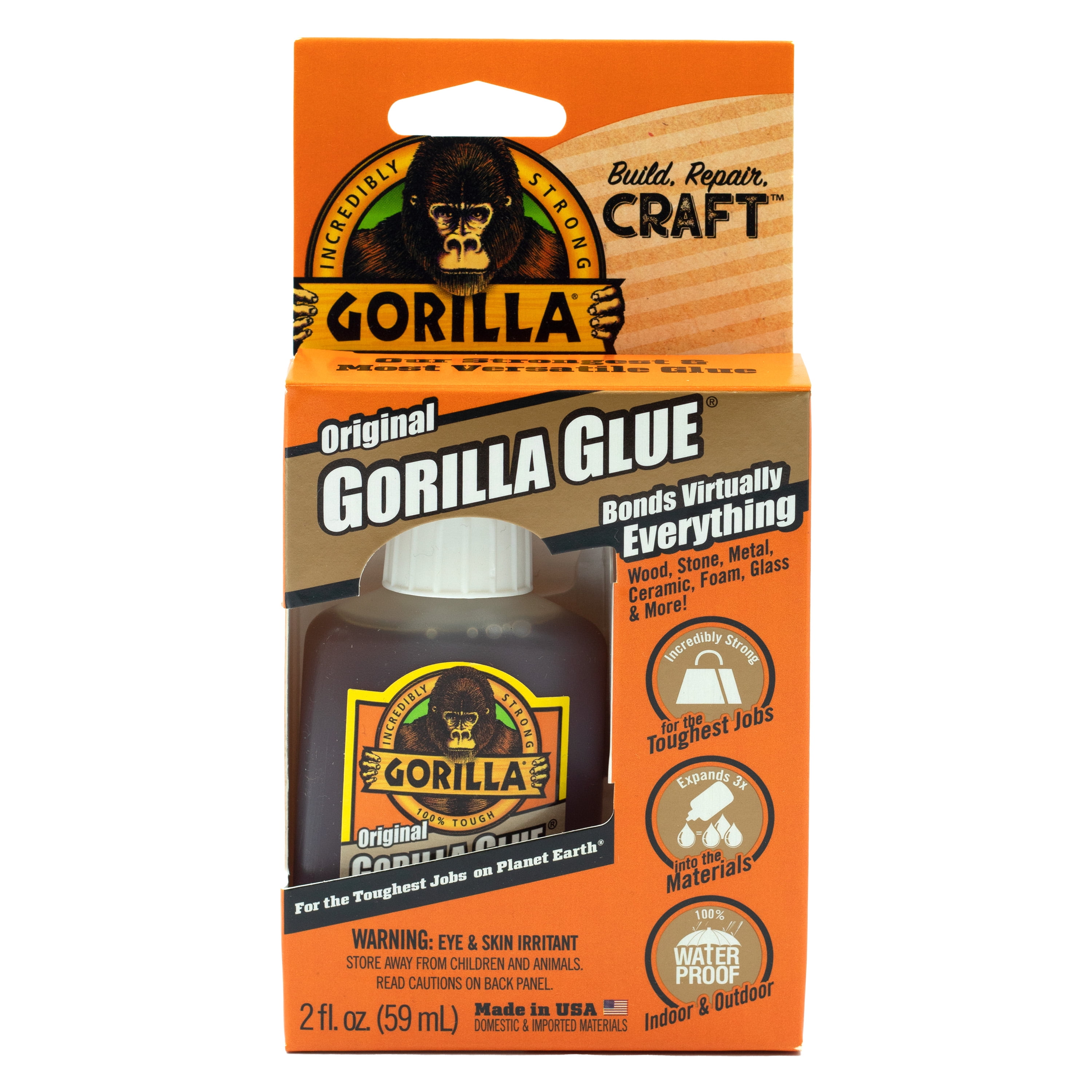 Gorilla Original Brown Polyurethane Glue, 2 Ounce Bottle