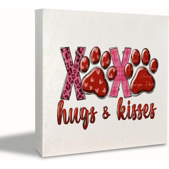 Zomyto 7x7 Inches Valentines Day Desk Table Decor,Valentines Day XOXO Sign Decor,Valentines Day Dog Valentine Decor Decorations for Home