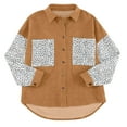 thumbnail image 6 of IROINNID Women's Corduroy Jacket Turndown Lapel Contrast Color Long Sleeve Casual Leopard Pockets Splicing Buttons Tops Outerwear Jacket Coat, Brown, 6 of 7