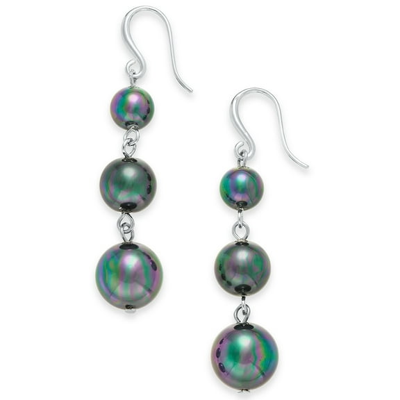 Charter Club Silver-Tone Imitation Pearl Graduated Linear Drop Earrings, Silver/Green