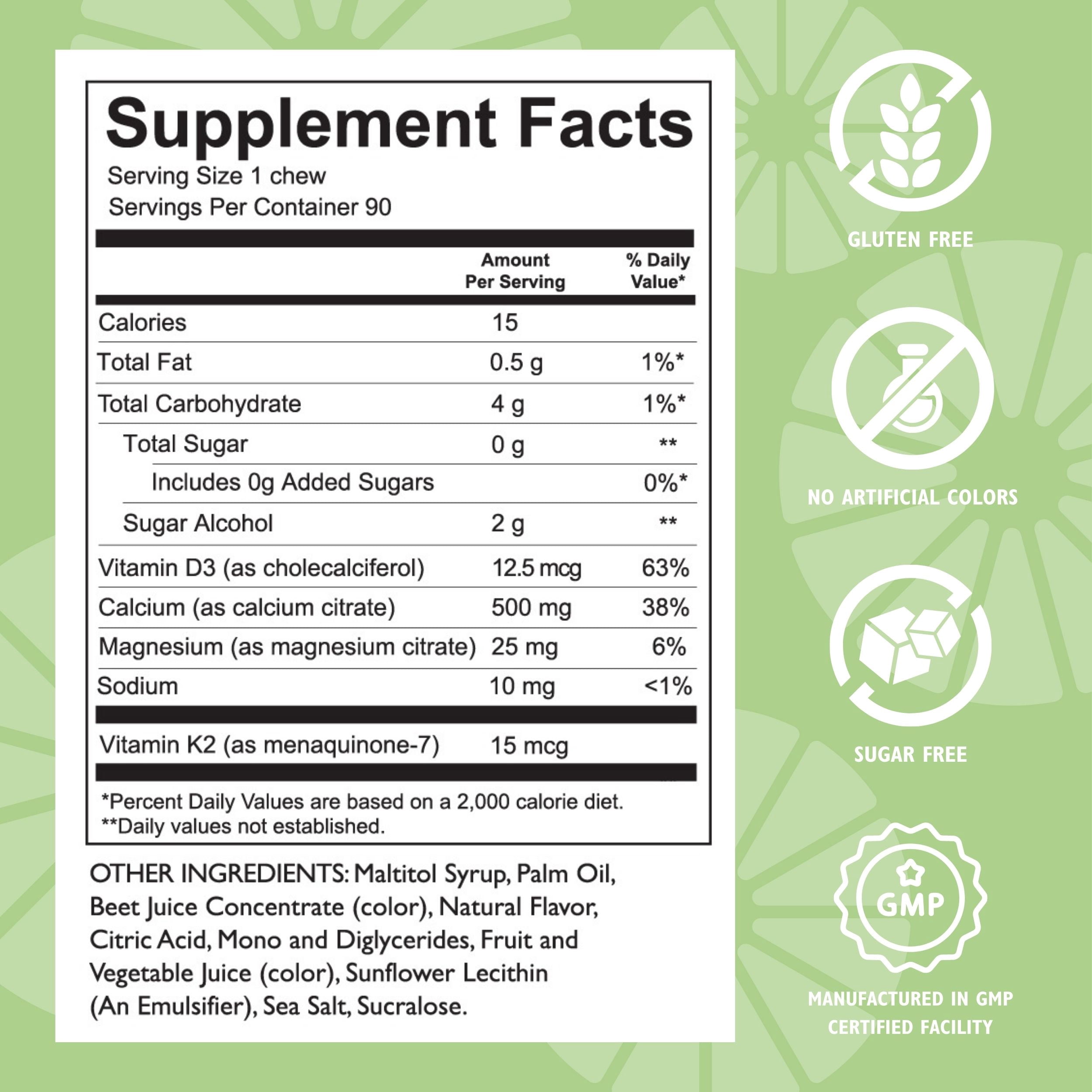 Celebrate Vitamins Calcium Soft Chew Combos, 500 mg Calcium Citrate with Vitamin D, Raspberry Lemonade, 90 count