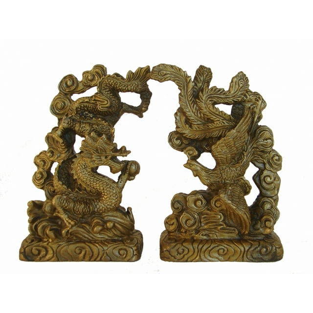 Brass Feng Shui Dragon Phoenix Statue - Symbol of Love