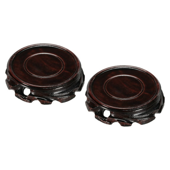 Wooden Stand Holders Displays Base 80mm Diameter Black for Vase Bonsai Pack of 2
