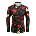 thumbnail image 4 of Fgvctg Mens Valentine's Day Shirts Button Down V Neck Long Sleeve Shirt Soft Collared Blouses Date Day Love Heart Print Plus Size Business Casual Outfits Multicolor L, 4 of 4