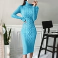 thumbnail image 2 of Ediodpoh Women Long Sleeve Turtleneck Sweater Dresses Knitted Bodycon Midi Sweater Dresses for Elegant Blue S, 2 of 4