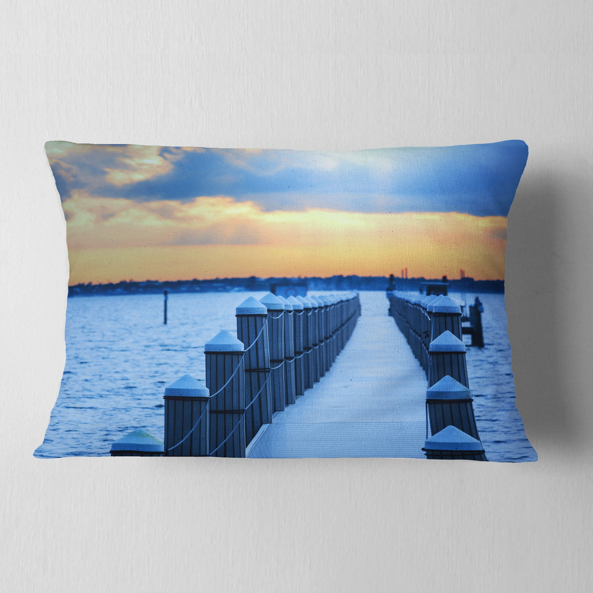 Designart Fantastic Blue Boardwalk and Seashore - Bridge Throw Pillow - 12x20