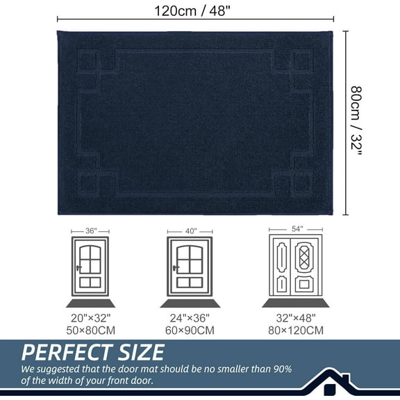 Door Mat 32" x 48", Non-Slip Door Mats Indoor Entryway Rugs Washable Low- Absorbent and Stain Resist Floor Mats, Dog Door Mat for Front Back Door, Muddy Wet Shoes & Paws, Navy Blue