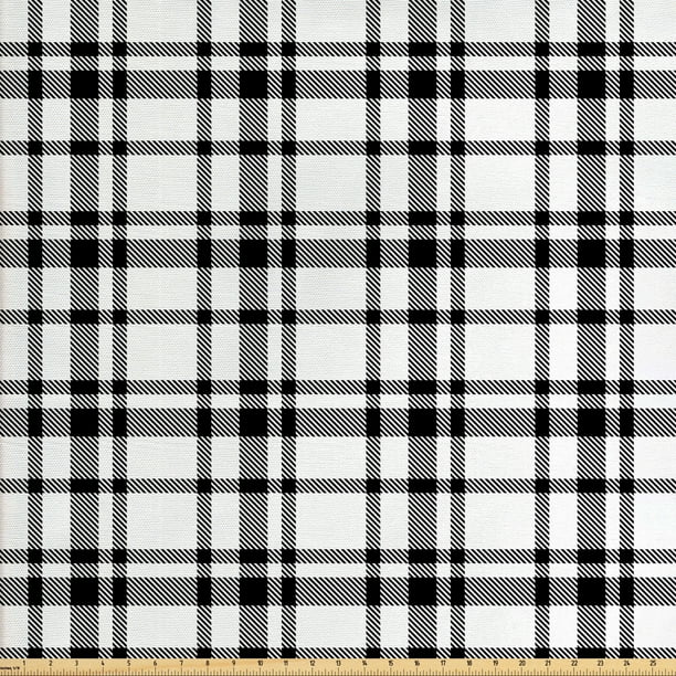 Plaid Fabric by The Yard, Black and White Tartan Pattern Graphic Grid ...