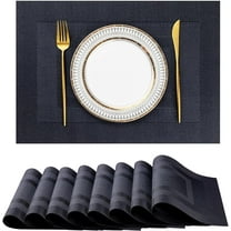 Placemats Set of 8 Washable Indoor/Outdoor Vinyl Place Mats for Dining Table PVC Weave Table Mats(Black/Dark Edge)