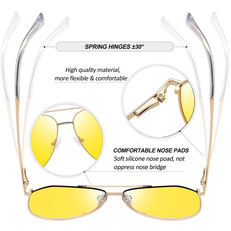 Kanastal Pilot Night Driving Glasses, Gold Metal Frame UV400 photo 3