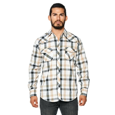 - LW Men's Classic Plaid Checkered Western Rodeo Pearl Snap Button Up Shirt (LW126 #18, 2XL)