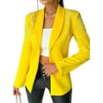 thumbnail image 2 of Women'S Business Blazer, Long Sleeve Open Front Suit Jacket, Rhinestone Button Down Coat, Office Work Wear Yellow S, 2 of 8