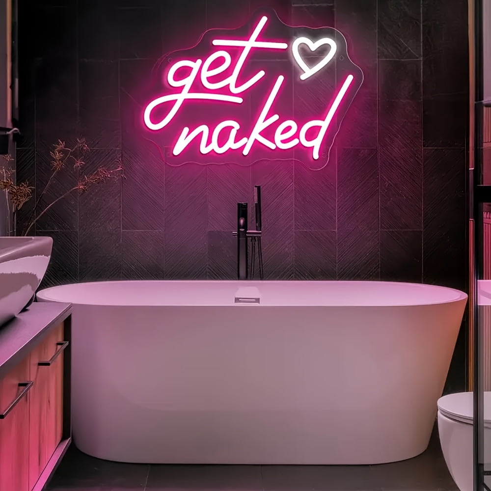 1pc "Get Naked" USB-Powered LED Neon Sign - Wall-Mounted, Cursive Font, Pink & Purple Glow, Perfect for Birthday, Wedding, Party, or Hotel Decor, Party Wall Decor | Cursive Font Design