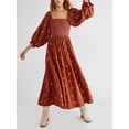 thumbnail image 2 of Faithtur Robe Longue Décontractée d'Été pour Femme, Fleurs Brodées 3D, Encolure Carrée, Manches Bouffantes, Robe Mode Dos Nu, Robe Trapèze, 2 of 9