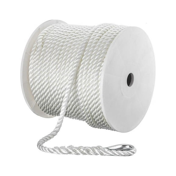 Seachoice Anchor Line Rope, 3-Strand Twisted, White, Nylon, 1/2 In. X 250 Ft.