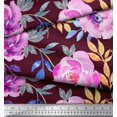 thumbnail image 2 of Soimoi Red Rayon Crepe Fabric Leaves & Floral Print Fabric by Yard 46 Inch Wide, 2 of 3