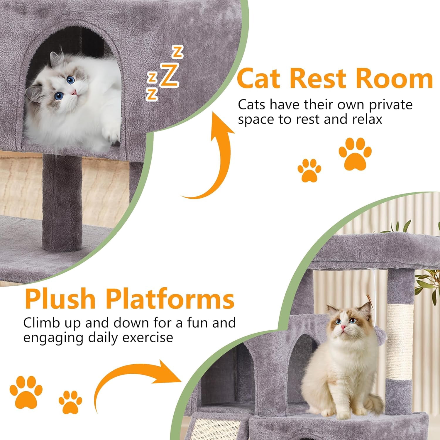 FDW Cat Tree for Indoor Cats 36" Cat Tower Multi-Level Indoor Cat Play Condo House with Scratching Posts, Spacious Perch,Ashy