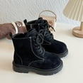 thumbnail image 3 of Kids Snow Boots Girls Combat Booties Suede Lace up Zipper Winter Outdoor Antislip Lug Sole Short Ankle Boots 11.5 Little Kid Black, 3 of 7