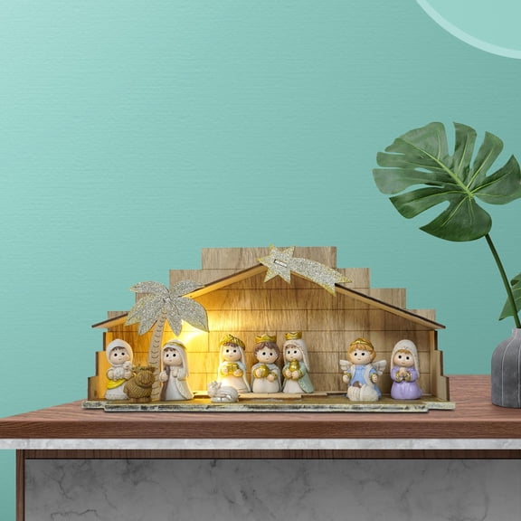 LED Light Nativity Figurines Set Home Decor Religious Collection Xmas Birth for Macarena Estatuilla de la Natividad