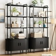 thumbnail image 3 of 71" Tall Bookshelf, 4-Tier Book Shelf with Storage Cabinet, Modern Bookcase with Sliding Door and Adjustable Footpad, Freestanding Storage Organizer Bookshelf for Living Room, Bedroom, Black, 3 of 7