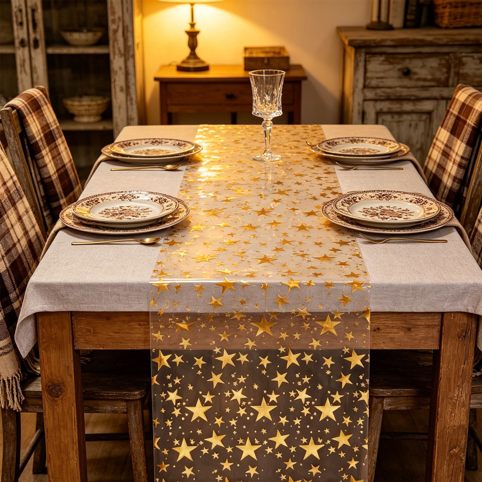 10Pcs Gold Star Table Runner, Fufafayo Gold Star Table Runner, Transparent Mesh Tablecloth For Wedding Party Birthday Holiday Decor, Elegant Polyester Table Cover For Dining Table, Buffet Table or