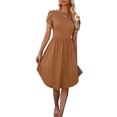 thumbnail image 1 of VISgogo Vestido casual para mujer Cuello redondo Split Manga corta Cintura alta Dobladillo curvo Vestidos de color sólido VISgogo moda, 1 of 6