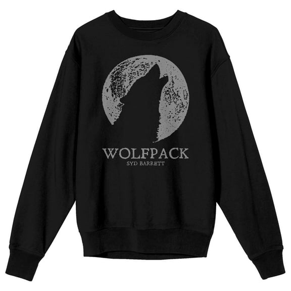 Syd Barrett Wolf Silhouette on the Moon, Wolfpack Men's Black Crew Neck Sweatshirt-XXL