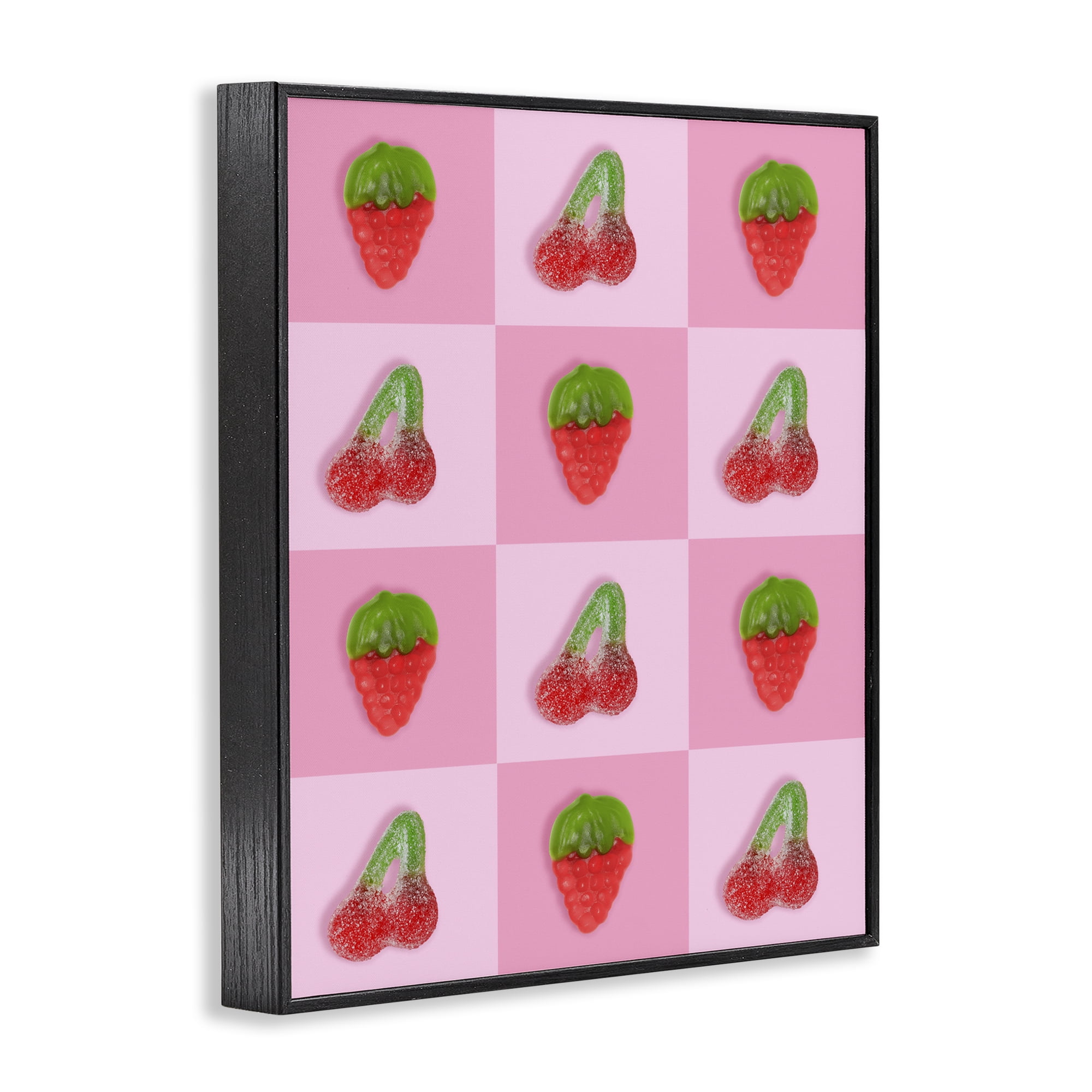 Stupell Industries Gummy Strawberry and Cherry Checkerboard Black Framed Giclee Art, design by LISH Creative