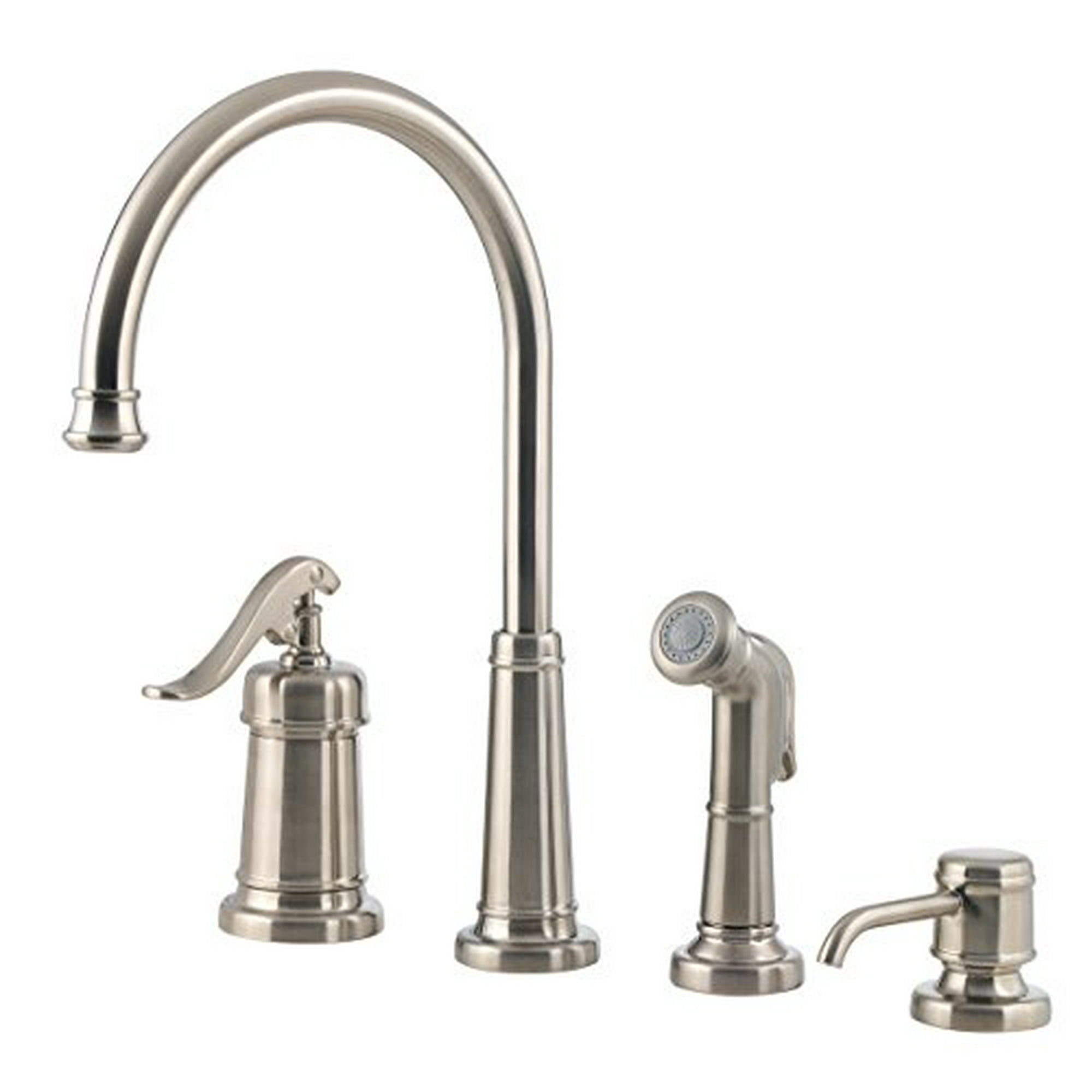 Pfister Lg264ypk Ashfield 1 Handle Kitchen Faucet With Side Spray Soap Dispenser Brushed Nickel 18 Gpm Walmart Canada