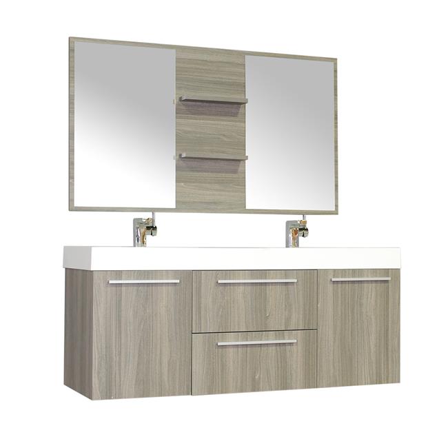Ripley 54" Double Wall Mount Modern Bathroom Vanity in Gray without