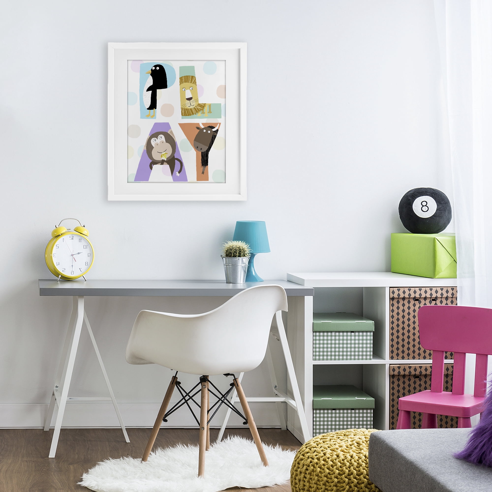Stupell Industries Play Letters with Animals White Framed Print Under Glass, design by Carla Daly