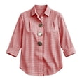 thumbnail image 4 of HappyYEE Women's Plaid Long Sleeve Shirt - Plus Size Lapel Collar Button Front Blouses - Loose Fits Breathable Casual Tops L, 4 of 5