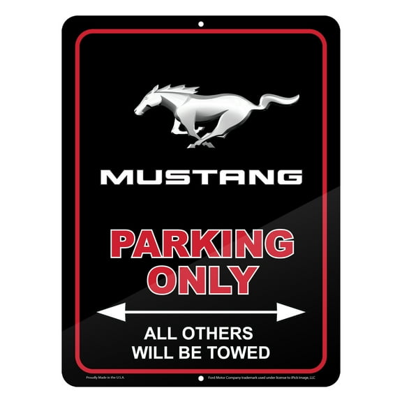 iPick Image for Ford Mustang 12" x 9" Parking Only Sign in Black Glassy Aluminum, Official Licensed
