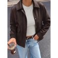 thumbnail image 3 of BTFBM Faux Leather Jacket Women Fall Clothes Long Sleeve, Bomber Jackets, Snaps, Pockets, Oversized, Zip Up Motorcycle Outerwear, Airport, Going Out Outfits, Winter Coat, 3 of 9