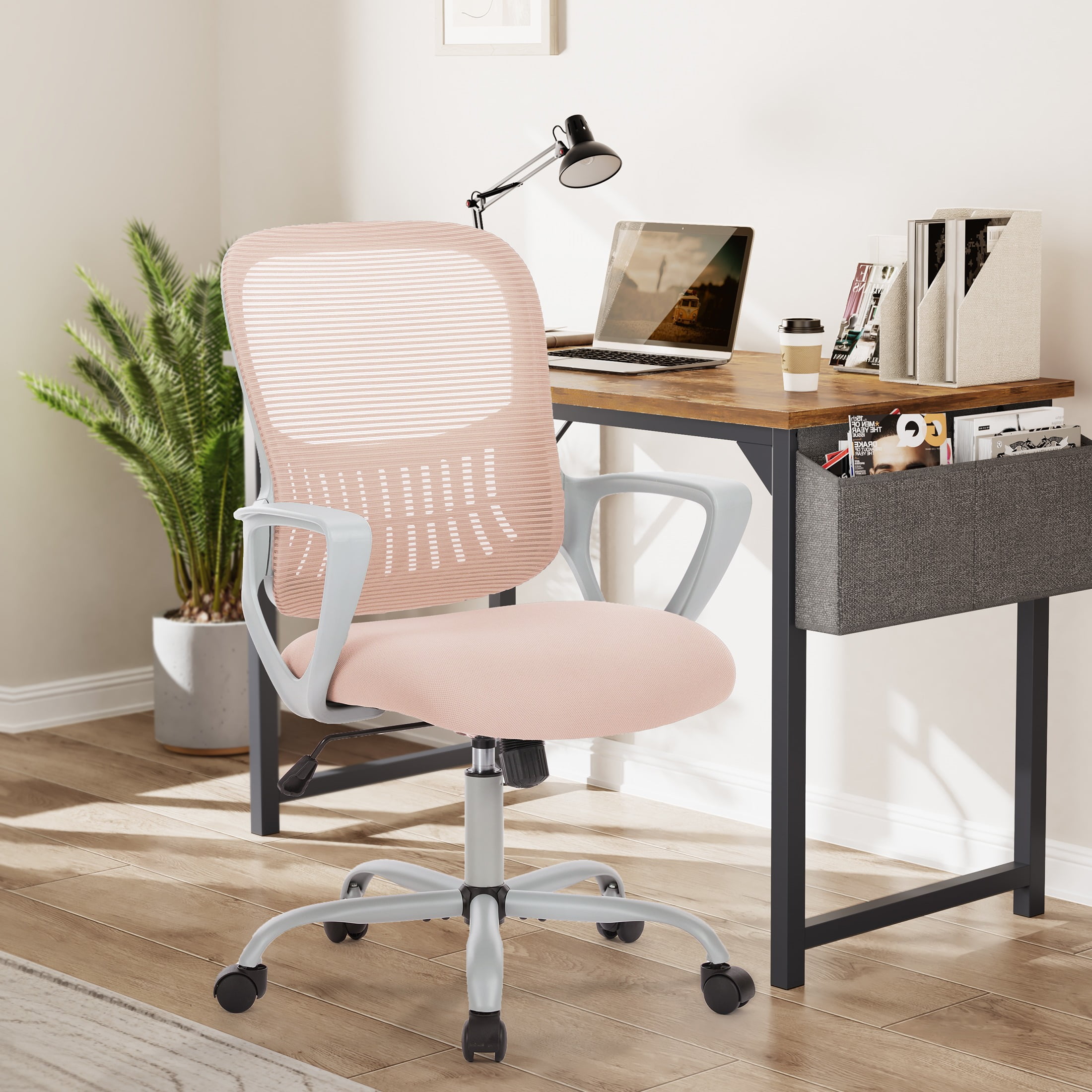 EDX Home Office Mid Back Mesh Desk Chair with Comfortable Armrests and Cushion, Pink