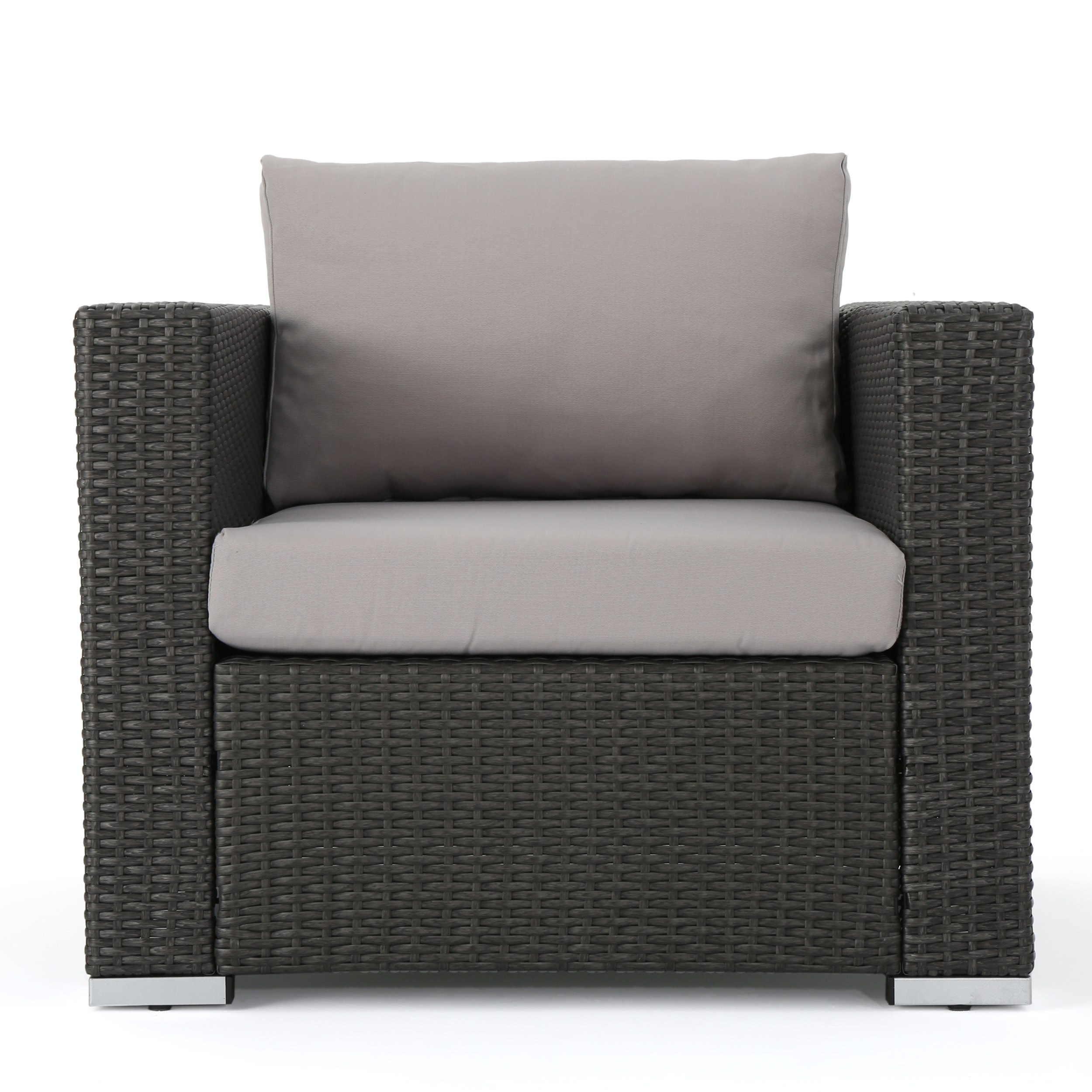 Rosen Wicker Outdoor Club Chair with Cushions, Gray, Light Gray