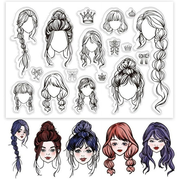 Hairstyle Clear Stamps Set 17pcs Silicone Stamp Rubber Stamp for Journaling Transparent Stamps for Character Design Clear Silicone Stamps for Card Making Photo Album Decoration