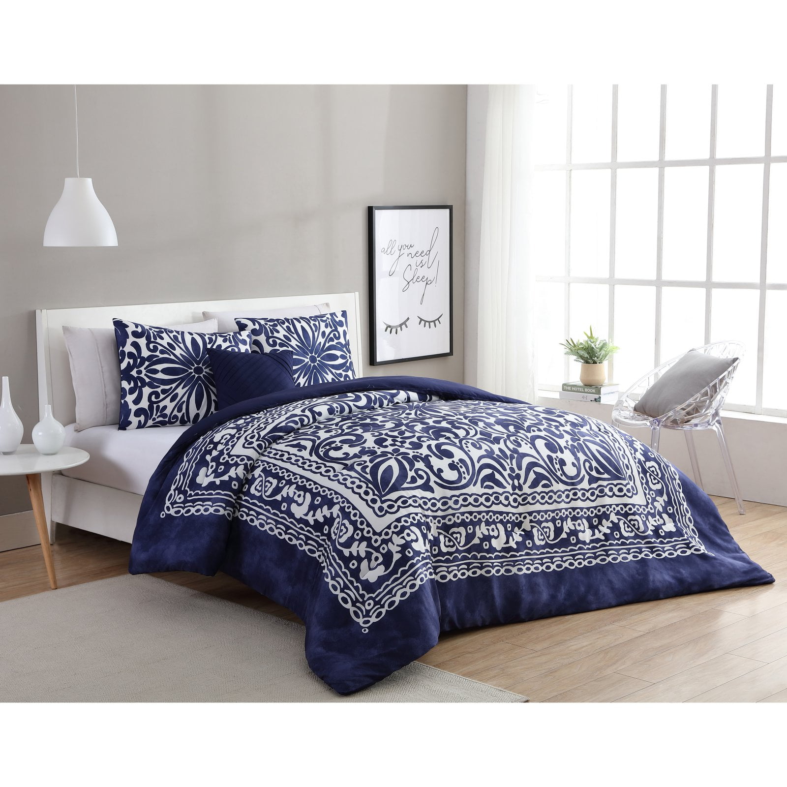 VCNY Home Navy/White Eleanor 3/4Piece Comforter Bedding Set