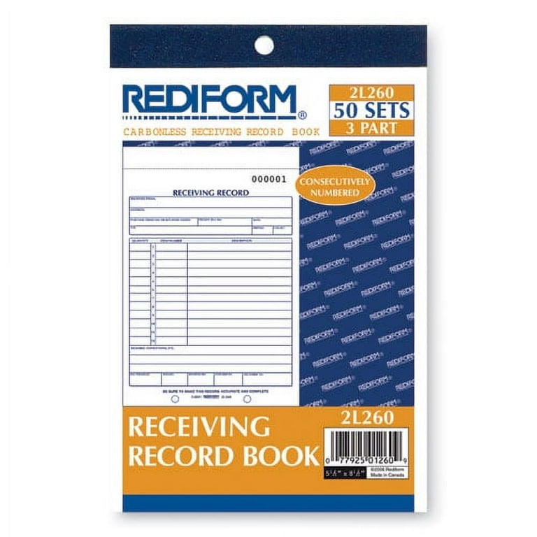 Receiving Record Book, Two-Part Carbonless, 5.56 x 7.94, 1/Page, 50 Forms Receiving Record Book, Two-Part Carbonless, 5.56 x 7.94, 1/Page, 50 Forms