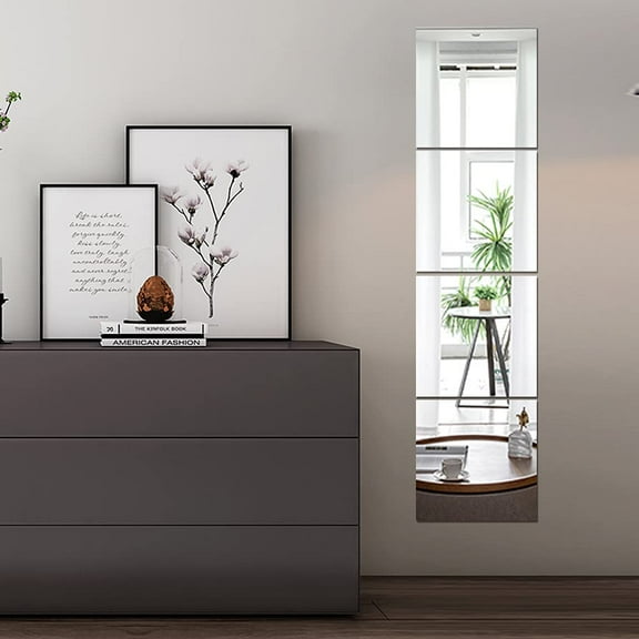 Large Full Body Wall Mirrors, 4pcs 12"x12" Acrylic Plexiglass Mirror Wall-Mounted Full Length Frameless Mirror Over The Door Long Mirror Home Workout Gym Mirror for Walls Dorm Floor Tile