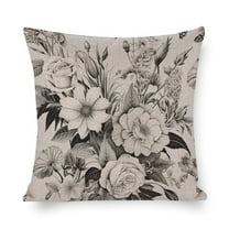 Cooling Pillow Case Black White Vintage Botanical Floral Toile Cushion Case 18"x18" Vintage Floral Pattern Victorian Classic Linen Cushion Case Outdoor Home Decoration Decor for Sofa Couch