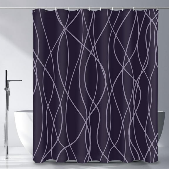 Abstract Striped Shower Curtain, Modern Minimalist Waterproof Fabric Shower Curtain Set with Hooks 72" x 72" - Purple