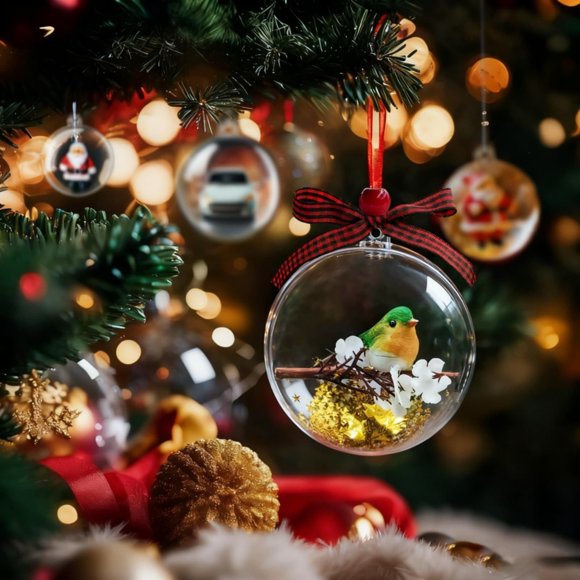 3D Realistic Bird Ornaments in Clear Balls, Christmas Tree Hanging Decorations