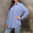 thumbnail image 5 of RQYYD Button Down Shirts for Women Lapel V Neck Long Sleeve Drop Shoulder Shirt Fall Winter Blouse Top Plain Tees with Pocket Light Blue M, 5 of 8