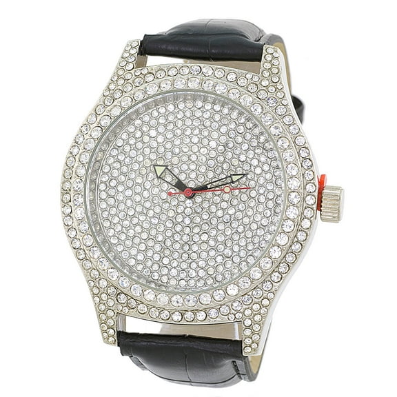 Men Silver Tone Ice Out Clubbing Watch Faceted White CZ Case 50mm Bezel