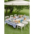 thumbnail image 3 of Outdoor Tablecloth with Umbrella Hole and Zipper, Hello Spring Rectangle Table Cloth 60x120 Inch Waterproof Tablecloth, Farmhouse Floral Eucalyptus Wood Blue Plaid Picnic Table Cover for Patio, 3 of 7