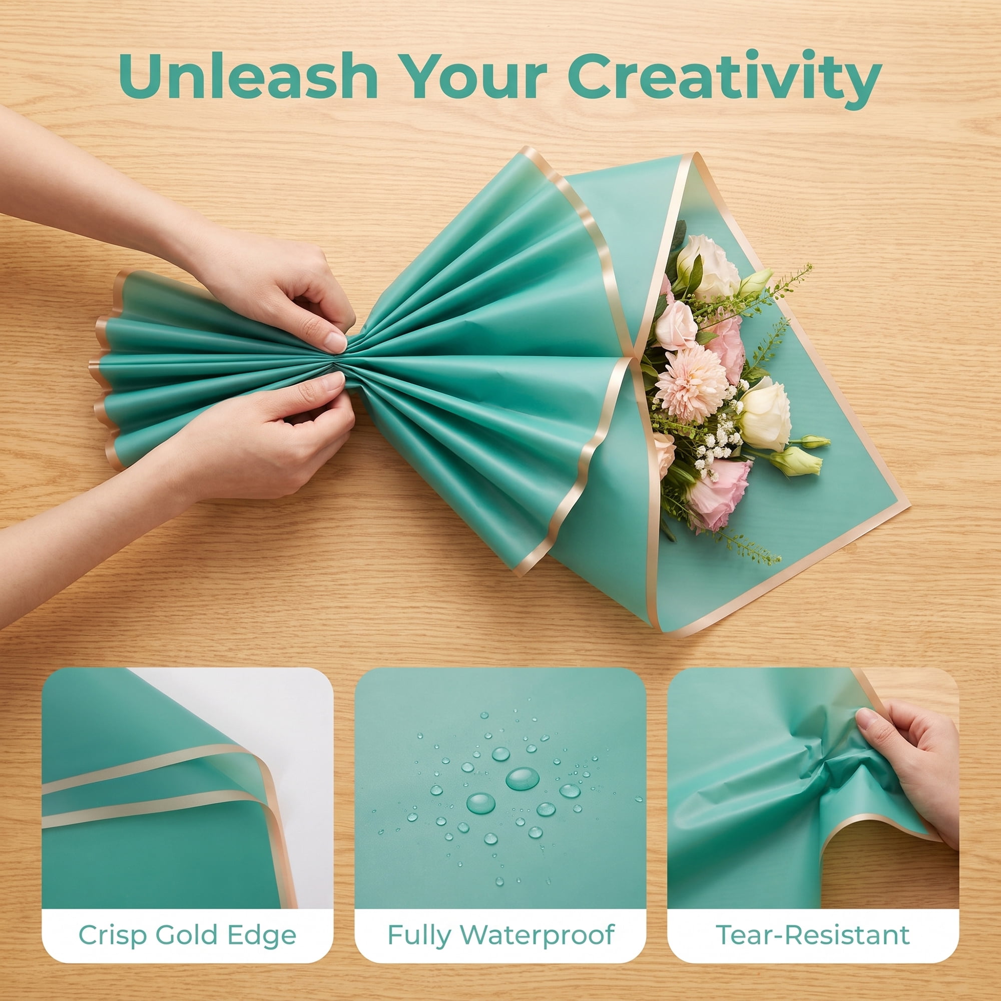 Unique Bargains 20Pcs Waterproof Matte Gift Wrapping Paper Sheets Emerald Green 22" x 22"