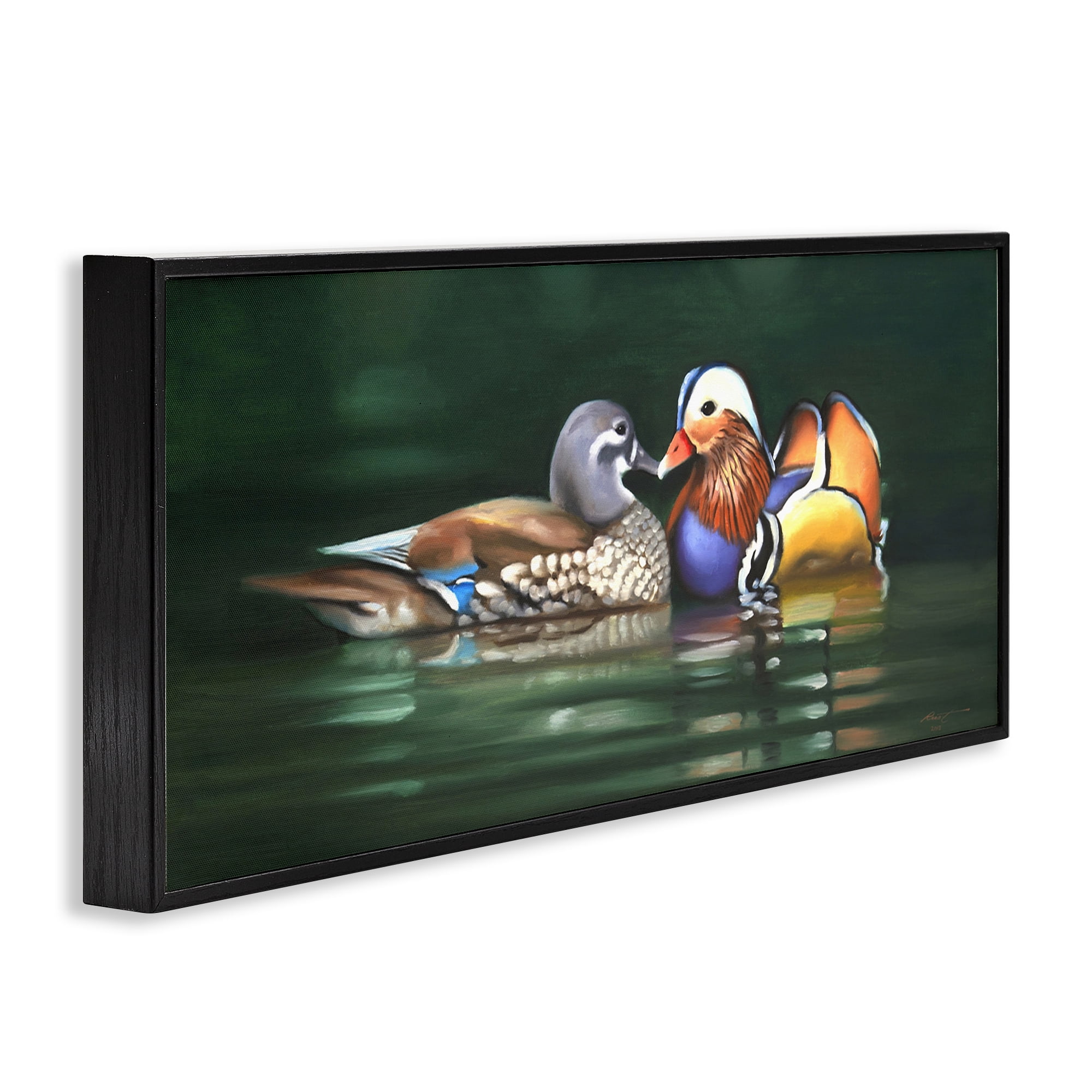 Stupell Industries Patterned Birds in Lake Animals & Insects Painting Black Framed Art Print Wall Art, 30 x 13