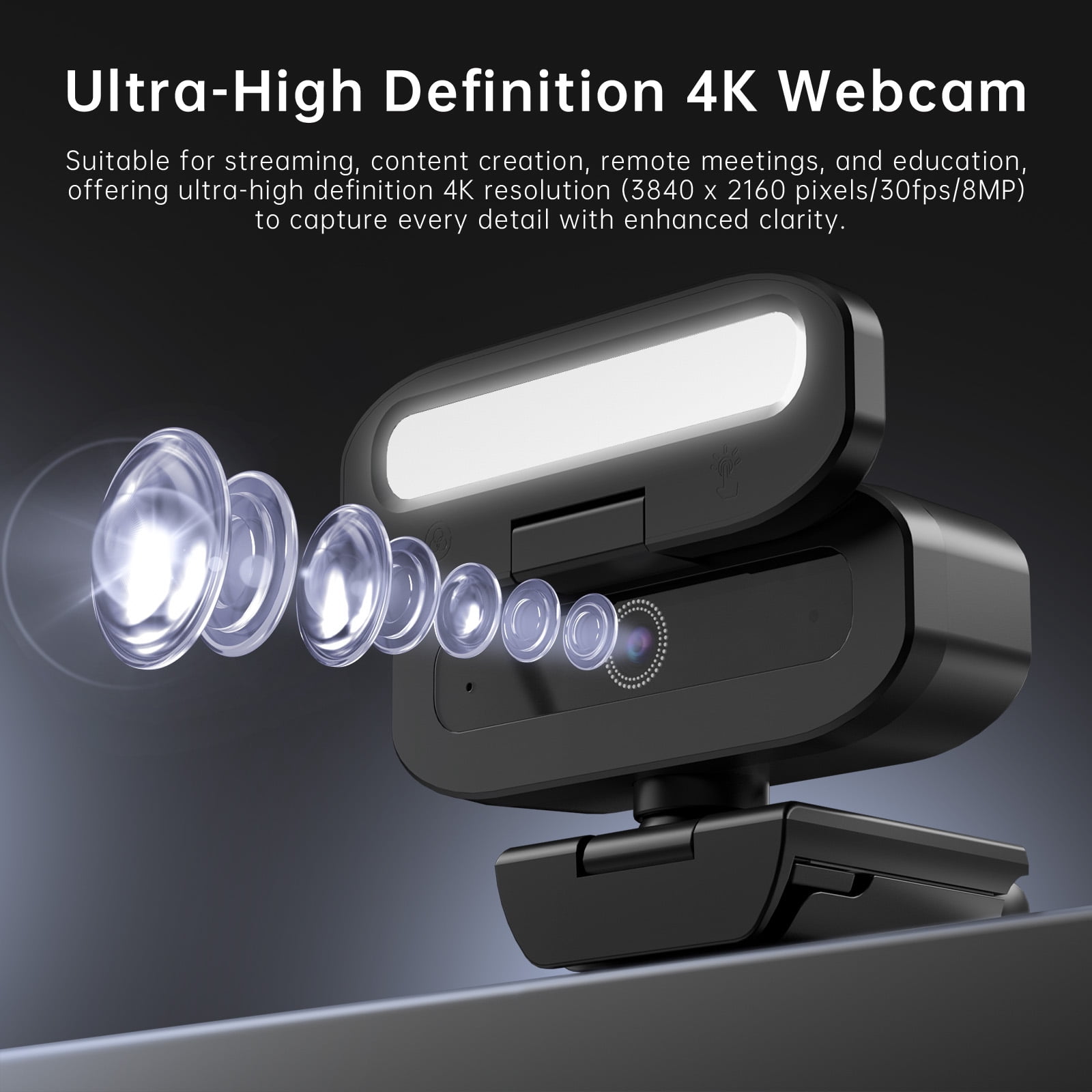 4K USB Webcam with Autofocus, Dual LED Fill Lights, Privacy Shutter, Tripod & Type-C Adapter for Streaming/Meetings