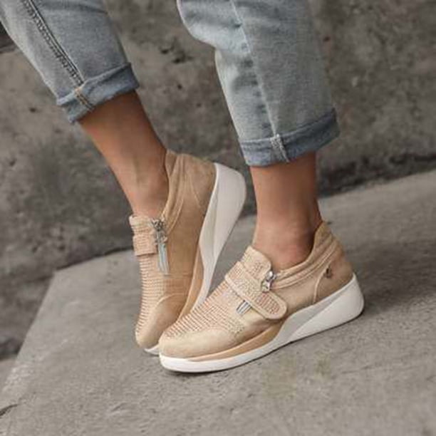 Nuevos zapatos casuales de cuña transpirables de gamuza con diamantes de imitación europeos y americanos Wmkox8yii sa1612